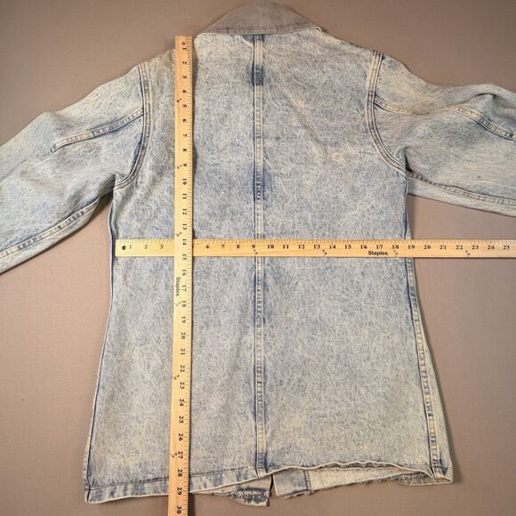 VTG Dickies Sm Jean Jacket Distressed Light Wash Nice Patina Corduroy Collar USA - Picture 8 of 10